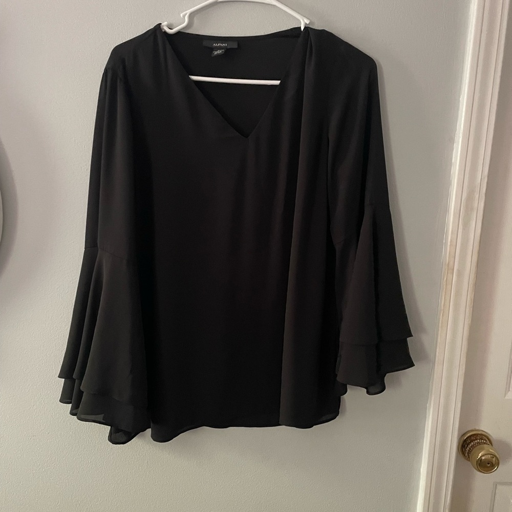 Alfani Womens V-Neck Hi Low Casual Top Black 6